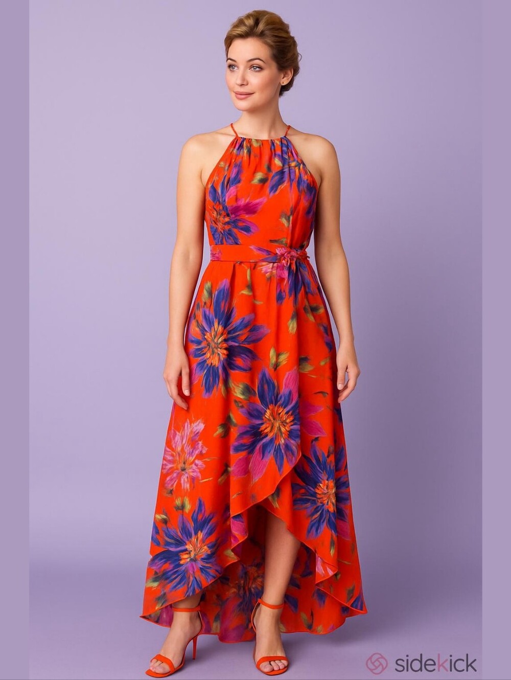 Bisou Bisou 12 Dress Vibrant Floral Halter Smock Assymetrical Mini Maxi Sheer